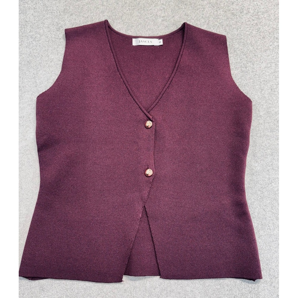 JASCLS Womens Small Plum Knit Sweater Vest V Neck Button Front Sleeveless Top